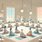 Menschen sitzen in einem Raum zusammen und machen Yoga